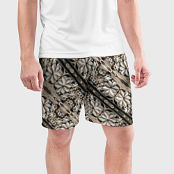 Шорты спортивные мужские Бежевые деревянные цветы, цвет: 3D-принт — фото 2
