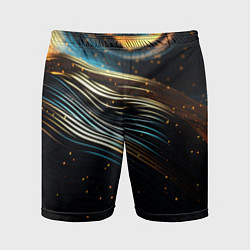 Шорты спортивные мужские Золотые волны на черном фоне, цвет: 3D-принт
