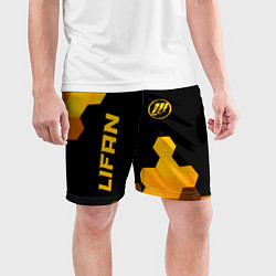Шорты спортивные мужские Lifan - gold gradient: надпись, символ, цвет: 3D-принт — фото 2