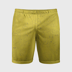 Шорты спортивные мужские Рябь - зеленовато-желтый и фиолетовый - узор Хуф и, цвет: 3D-принт