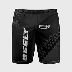 Мужские спортивные шорты Geely speed на темном фоне со следами шин: надпись