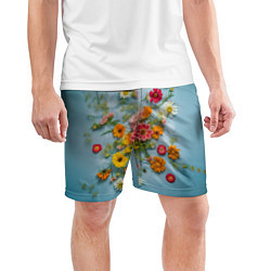 Шорты спортивные мужские Букет полевых цветов на ткани, цвет: 3D-принт — фото 2