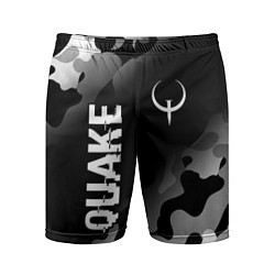 Шорты спортивные мужские Quake glitch на темном фоне: надпись, символ, цвет: 3D-принт
