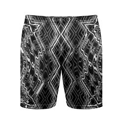Шорты спортивные мужские Черно-белый узор Искаженная геометрия, цвет: 3D-принт