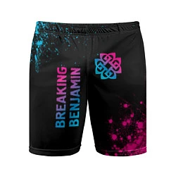Шорты спортивные мужские Breaking Benjamin - neon gradient: надпись, символ, цвет: 3D-принт