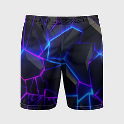 Шорты спортивные мужские Неоновые фиолетовые и синие плиты, цвет: 3D-принт