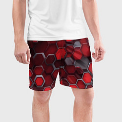 Шорты спортивные мужские Cyber hexagon red, цвет: 3D-принт — фото 2