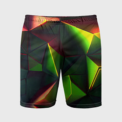 Шорты спортивные мужские Объемные зеленые треугольники, цвет: 3D-принт