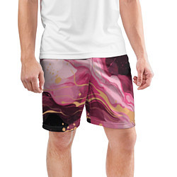 Шорты спортивные мужские Абстрактный черно-розовый мраморный узор, цвет: 3D-принт — фото 2