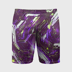 Шорты спортивные мужские Космические кибер схемы фиолетовые, цвет: 3D-принт