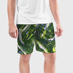 Шорты спортивные мужские Космические кибер схемы зелёные, цвет: 3D-принт — фото 2