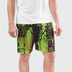 Шорты спортивные мужские Кибер схемы кислотно-зелёные, цвет: 3D-принт — фото 2