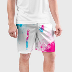 Шорты спортивные мужские Cyberpunk 2077 neon gradient style: надпись, симво, цвет: 3D-принт — фото 2
