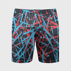 Шорты спортивные мужские Синие и красные гранжевые полосы, цвет: 3D-принт