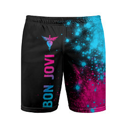 Мужские спортивные шорты Bon Jovi - neon gradient: по-вертикали