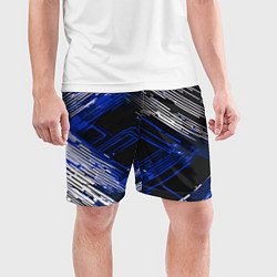 Шорты спортивные мужские Киберпанк линии белые и синие, цвет: 3D-принт — фото 2