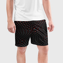 Шорты спортивные мужские Узор на чёрно красном карбоновом фоне, цвет: 3D-принт — фото 2