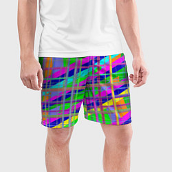Шорты спортивные мужские Неоновые перпендикулярные полосы, цвет: 3D-принт — фото 2