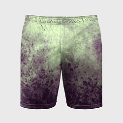 Мужские спортивные шорты Абстракция - фиолетовые пятна на зеленом фоне