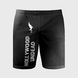 Мужские спортивные шорты Hollywood Undead glitch на темном фоне по-вертикал