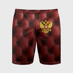 Мужские спортивные шорты Золотой герб России на красном кожаном фоне