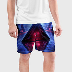 Шорты спортивные мужские Фиолетовое свечение за треугольной абстракцией, цвет: 3D-принт — фото 2