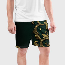 Шорты спортивные мужские Лепнина золотые узоры на зеленой ткани, цвет: 3D-принт — фото 2