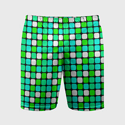 Шорты спортивные мужские Зелёные и белые квадраты, цвет: 3D-принт
