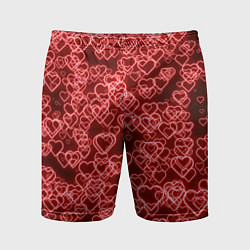 Шорты спортивные мужские Неоновые сердечки красные, цвет: 3D-принт
