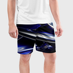 Шорты спортивные мужские Синие и серебреные абстрактные полосы, цвет: 3D-принт — фото 2
