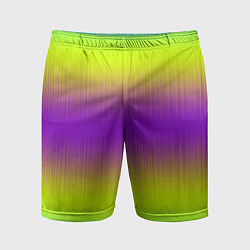 Шорты спортивные мужские Неоновые салатовые и фиолетовые полосы, цвет: 3D-принт