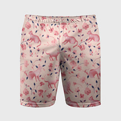 Мужские спортивные шорты Розовый паттерн с цветами и котиками