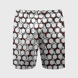 Мужские спортивные шорты Киберпанк узор из шестиугольников красный