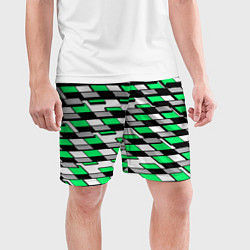 Шорты спортивные мужские Зелёные четырёхугольники на белом фоне, цвет: 3D-принт — фото 2