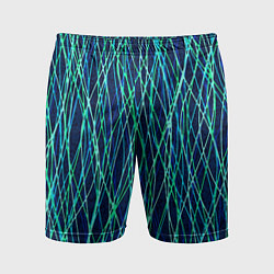 Шорты спортивные мужские Тёмно-синий абстрактный неоновые линии, цвет: 3D-принт