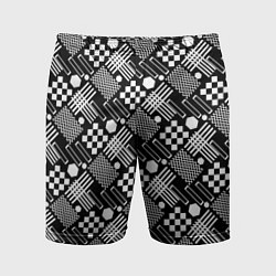 Шорты спортивные мужские Черно белый узор из геометрических фигур, цвет: 3D-принт