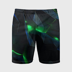 Шорты спортивные мужские Объемная геометрическая зеленая неоновая абстракци, цвет: 3D-принт