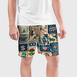 Шорты спортивные мужские Баксы и девушки на дениме - пэчворк, цвет: 3D-принт — фото 2