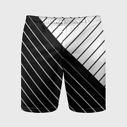 Шорты спортивные мужские Чёрно-белый косые линии, цвет: 3D-принт