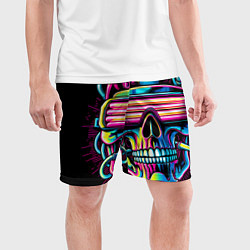 Шорты спортивные мужские Cyber skull - ai art neon, цвет: 3D-принт — фото 2