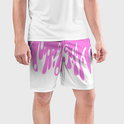Шорты спортивные мужские Потеки розовой краски на белом, цвет: 3D-принт — фото 2