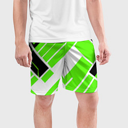 Шорты спортивные мужские Зелёные широкие линии на белом фоне, цвет: 3D-принт — фото 2
