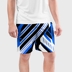 Шорты спортивные мужские Чёрно-синие полосы на белом фоне, цвет: 3D-принт — фото 2