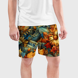 Шорты спортивные мужские Композиция из цветов и рваной джинсы - нейросеть, цвет: 3D-принт — фото 2