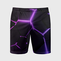Шорты спортивные мужские Темные фиолетовые неоновые плиты в разломе, цвет: 3D-принт