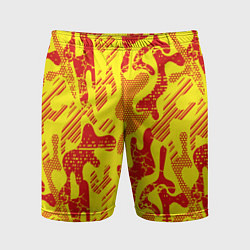 Шорты спортивные мужские Абстракция красный рисунок на желтом фоне, цвет: 3D-принт