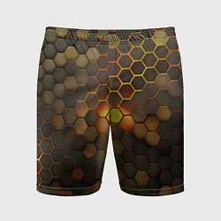 Шорты спортивные мужские Светящиеся коричневый соты - тепловая энергия, цвет: 3D-принт