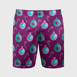 Мужские спортивные шорты Новогодний узор с елочными игрушками