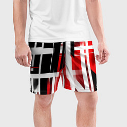 Шорты спортивные мужские Чёрно-красные вертикальные и горизонтальные полосы, цвет: 3D-принт — фото 2