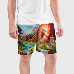 Шорты спортивные мужские Клубничная планета - нейроарт фантазия, цвет: 3D-принт — фото 2